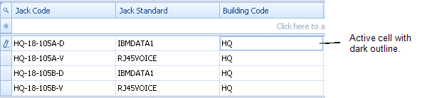 screen shot of a grid view showing an active cell