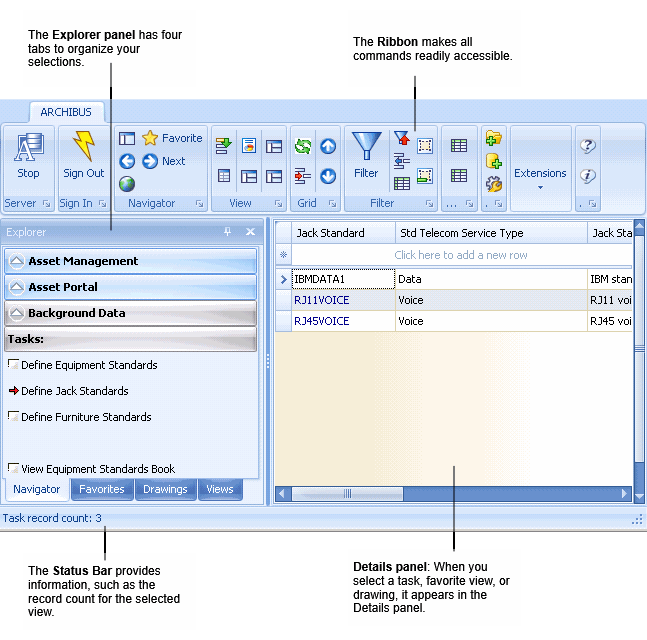 screen shot showing the Explorer panel, status bar, Ribbon toolbar, and Details panel