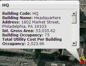 screen shot of the popup that shows basic building information, including energy data