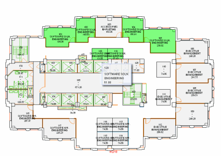 DWG drawing with highlighted rooms