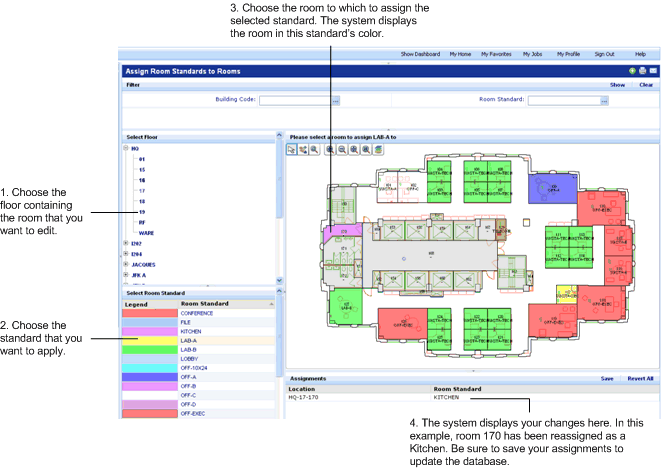 screen shot that shows using the room plan to assign standards to rooms