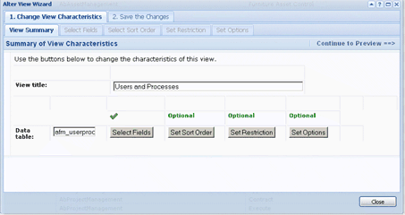 screen shot of the Alter View Wizard